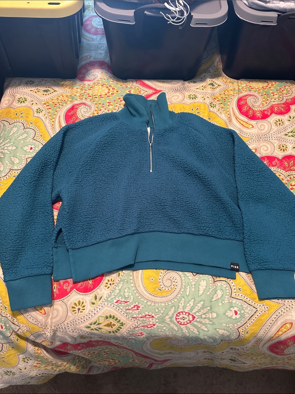PINK Victoria's Secret Teal Sherpa Half-Zip Pullover
